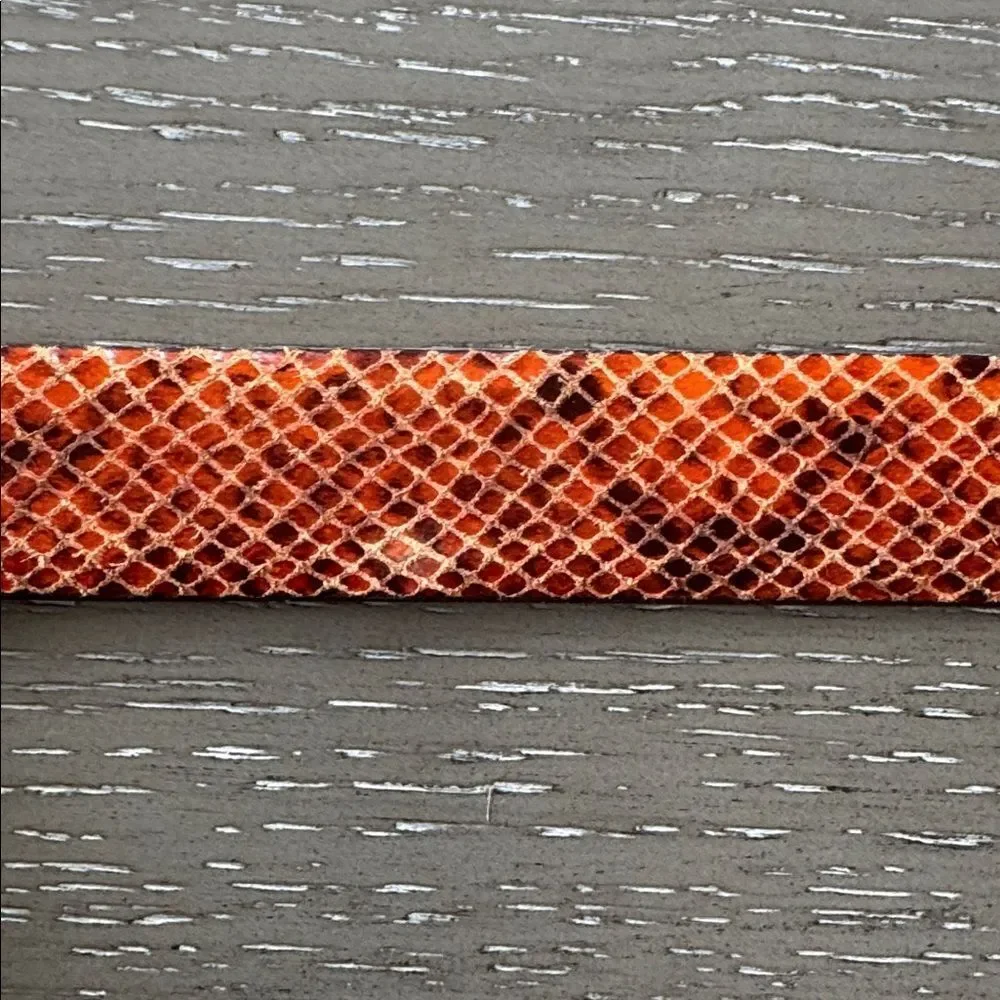 Michael Kors Brown Orange Leather Belt with Gold Tone Buckle Snake Print Size L